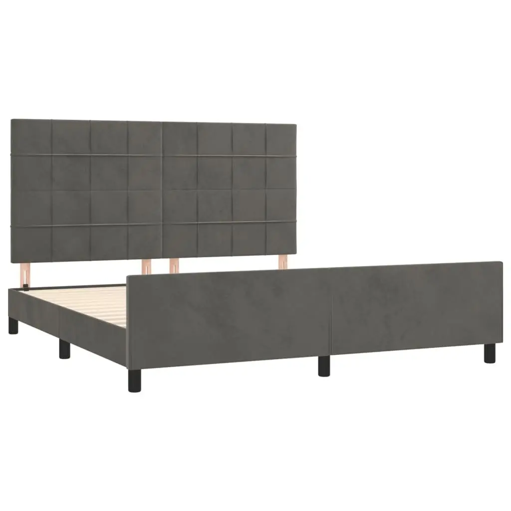 Queen Bed Frame Adjustable Headboard Velvet Upholstery 152 x 203 cm Dark Grey