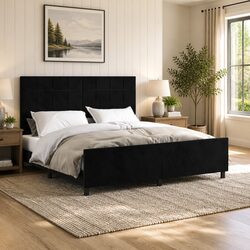 Black Velvet Queen Bed Frame 152x203cm with Plywood Slats