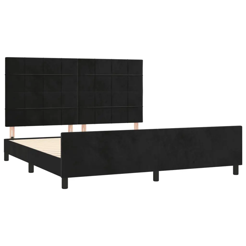 Queen Bed Frame Black Velvet Adjustable Headboard 152x203cm Plywood Slats