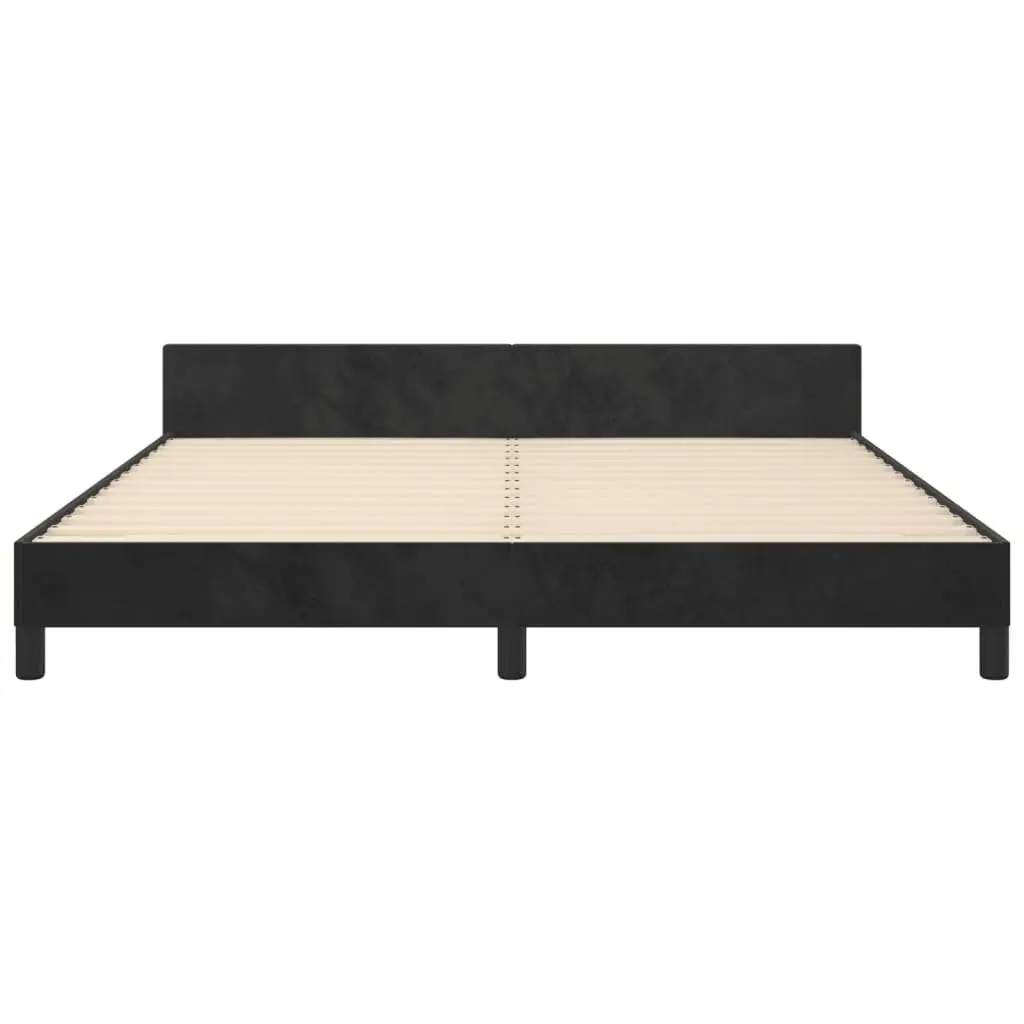 Queen Bed Frame Black Velvet Adjustable Headboard 152x203cm Plywood Slats