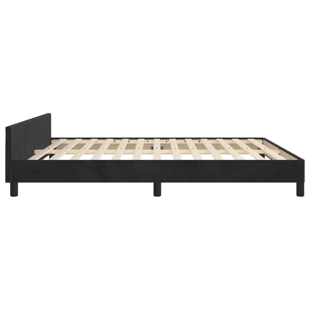 Queen Bed Frame Black Velvet Adjustable Headboard 152x203cm Plywood Slats