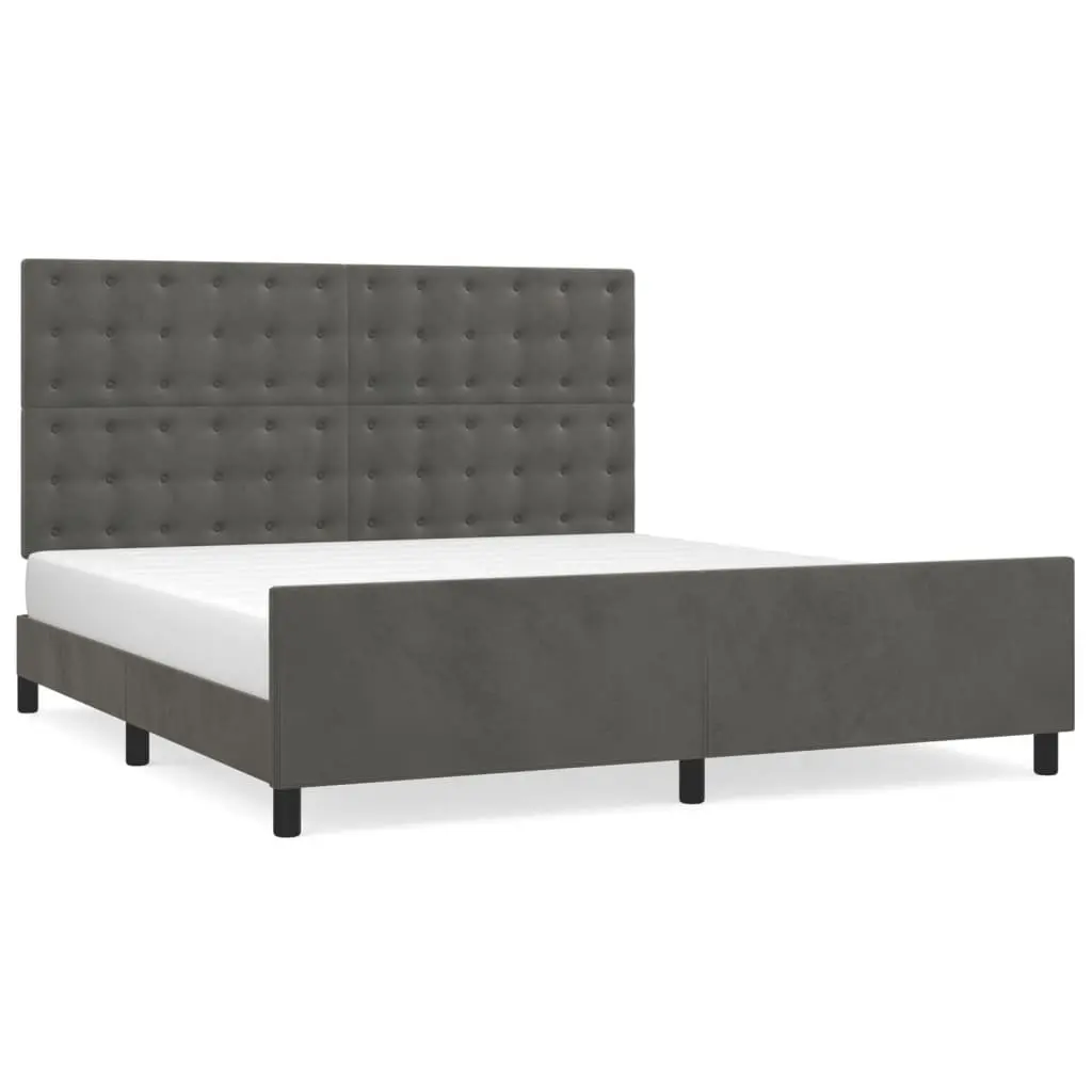 Queen Bed Frame Velvet Dark Grey 152x203 cm Adjustable Height Headboard