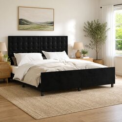 Black Velvet Headboard Queen Bed Frame 152x203cm