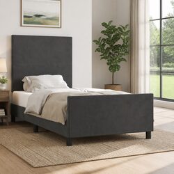 King Single Bed Frame Grey Velvet Headboard 107x203cm