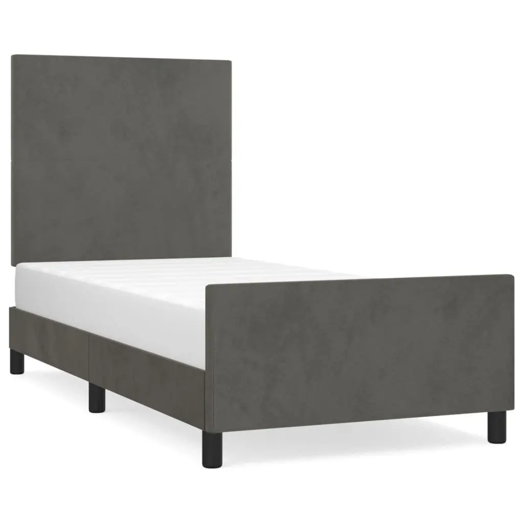 King Single Bed Frame Grey Velvet 107x203cm Soft Upholstered Surface