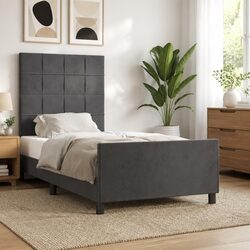 King Single Bed Frame with Adjustable Velvet Headboard in Grey