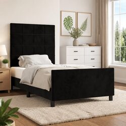 King Single Bed Frame in Black Velvet, 107x203cm