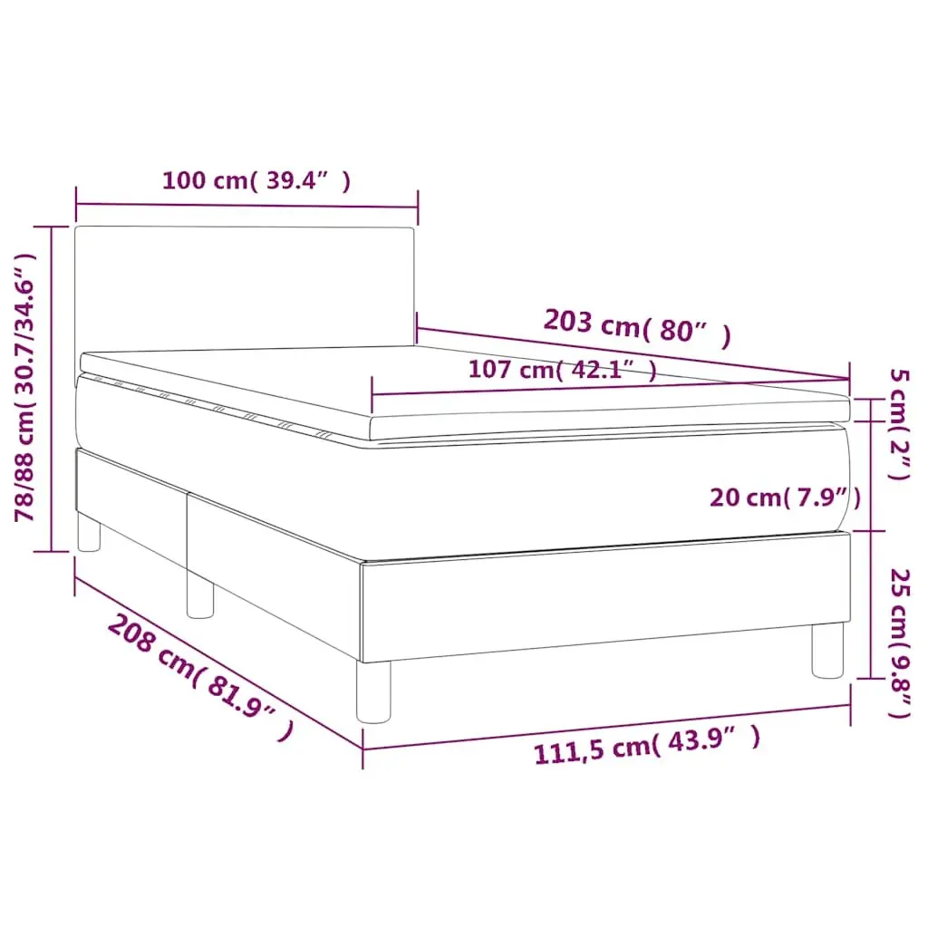 Box Spring Bed with Adjustable Headboard King Single Black Fabric
