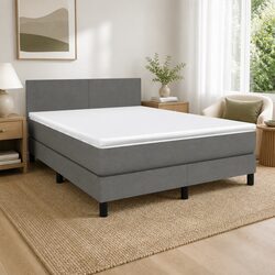 Stylish Queen Size Box Spring Bed with Grey Upholstery