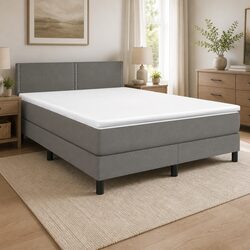 Stylish Grey Fabric Queen Size Box Spring Bed