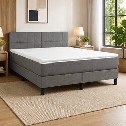Queen Box Spring Bed with Pocket Spring Mattress and Grey Fabric
