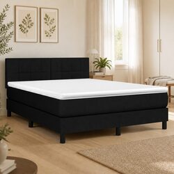 Queen Box Spring Bed with Pocket Spring Mattress - Black Fabric