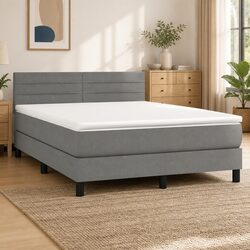 Queen Size Box Spring Bed with Adjustable Headboard