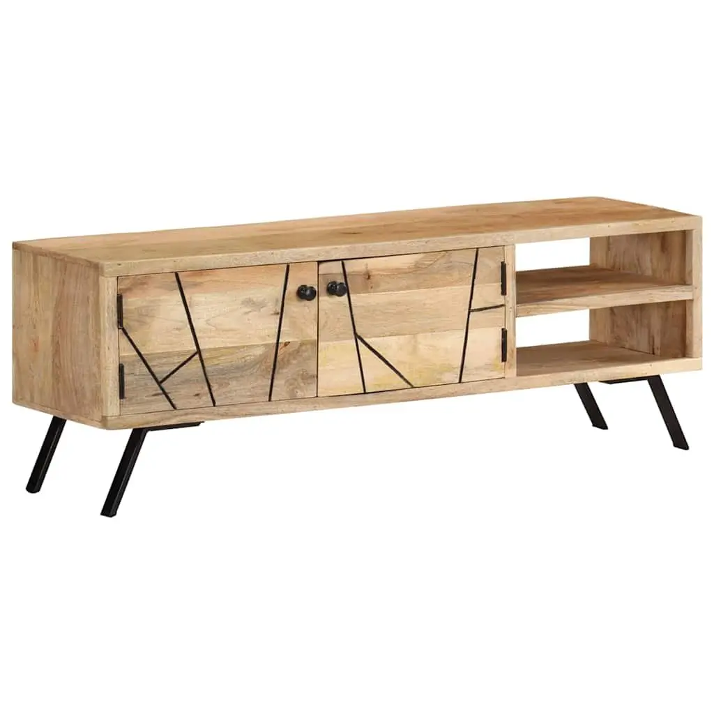 TV Cabinet 110x30x40 cm Solid Mango Wood Beige Sideboard Storage Unit