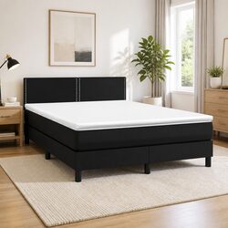Black Faux Leather Queen Size Box Spring Bed with Mattress