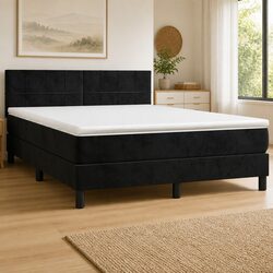 Queen Box Spring Bed with Pocket Spring Mattress in Black