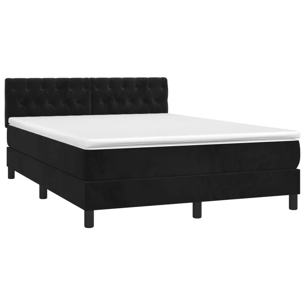 Black Velvet Box Spring Bed with Adjustable Headboard Queen Size Pocket Spring Mattress