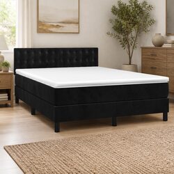 Black Velvet Queen Size Box Spring Bed with Pocket Spring