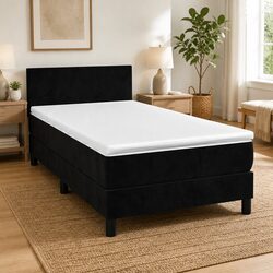 Box Spring Bed with Pocket Spring Mattress in Black Velvet