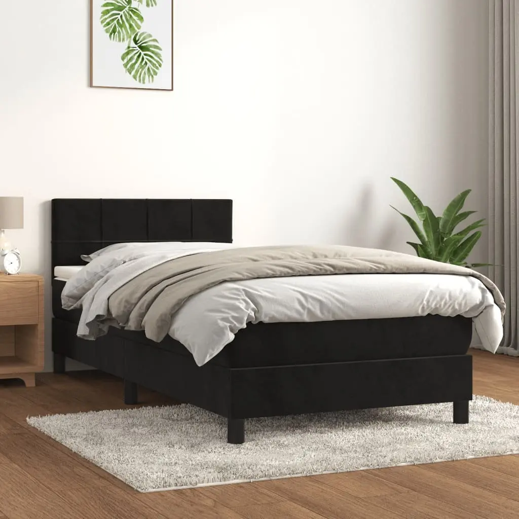 Box Spring Bed with Pocket Spring Mattress Medium-Hard King Single Black Velvet