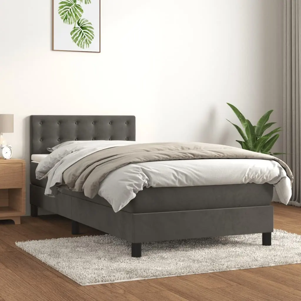 Box Spring Bed Medium Firm King Single Grey Velvet