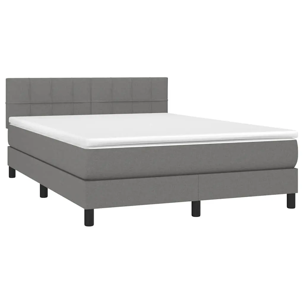 Queen Size Box Spring Bed with Adjustable Fabric Headboard Pocket Spring Mattress Dark Grey