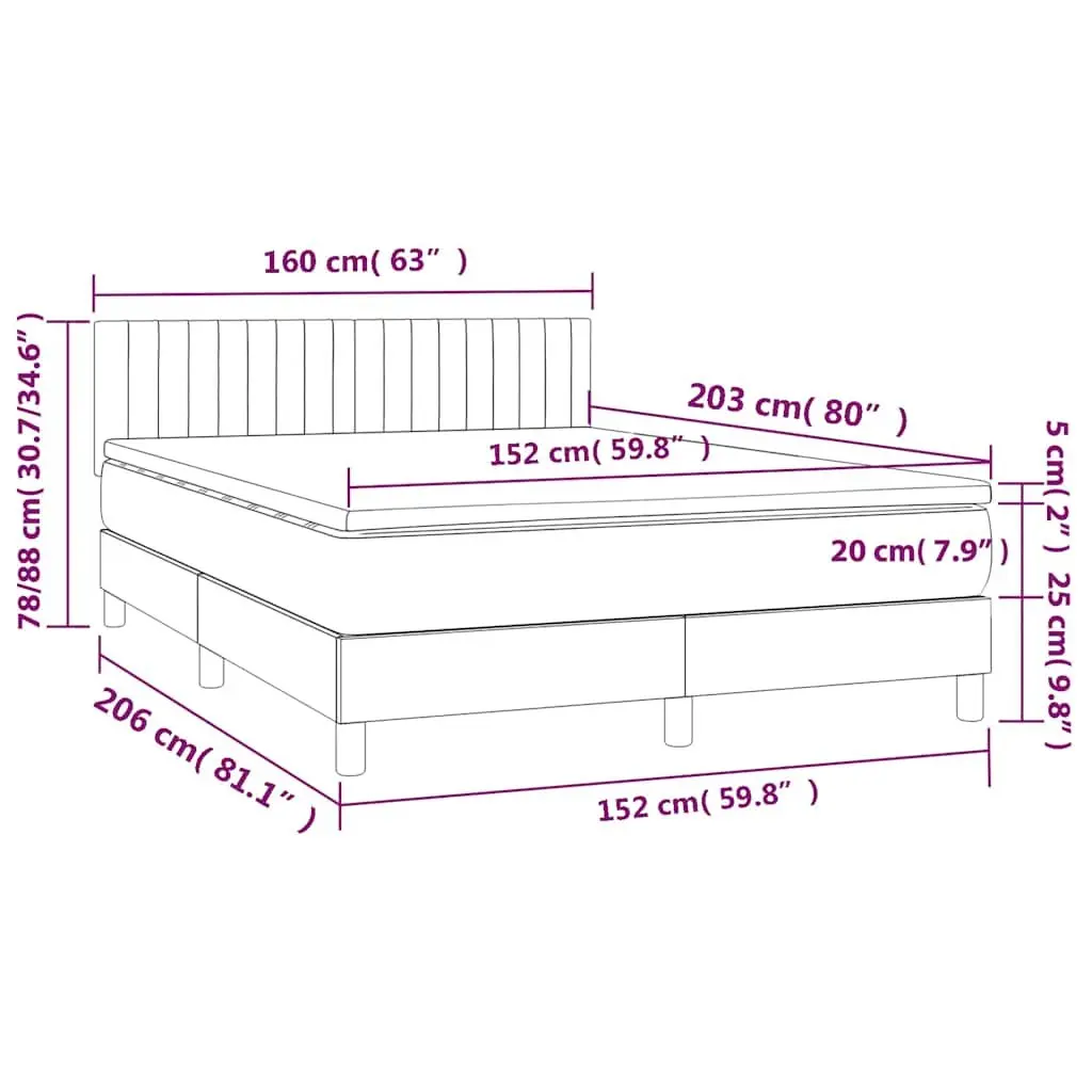 Queen Size Box Spring Bed with Adjustable LED Headboard Pocket Spring Mattress Grey Fabric