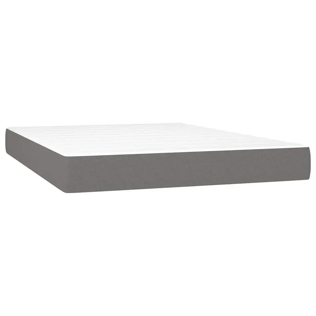 Queen Size Box Spring Bed with Adjustable LED Headboard Pocket Spring Mattress Grey Fabric
