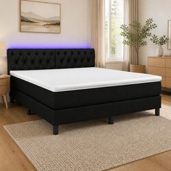 Queen Box Spring Bed with Adjustable LED Headboard and Pocket Spring Mattress