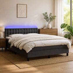 Queen Box Spring Bed with Pocket Spring Mattress and LED Headboard