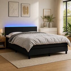 Queen Size Box Spring Bed with Pocket Spring Mattress and LED Headboard