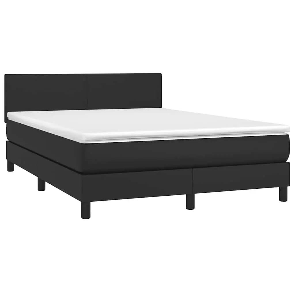 Box Spring Bed with Adjustable Headboard Queen Size Black Faux Leather