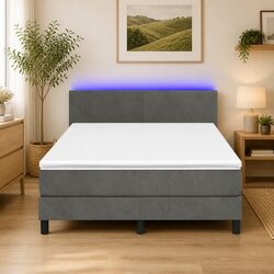 Queen Box Spring Bed with Adjustable LED Headboard and Mattress