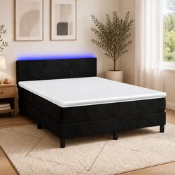 Black Velvet Box Spring Bed with Pocket Spring Mattress, Queen