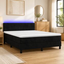 Queen Bed with Adjustable Velvet Headboard and Pocket Spring