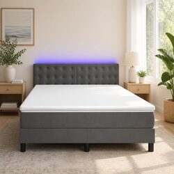 Queen Box Spring Bed with Pocket Spring Mattress and LED Headboard
