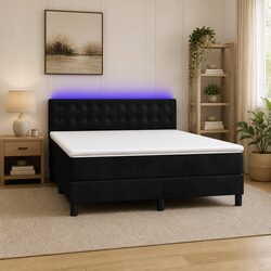 Queen Box Spring Bed with Pocket Spring Mattress and LED Headboard