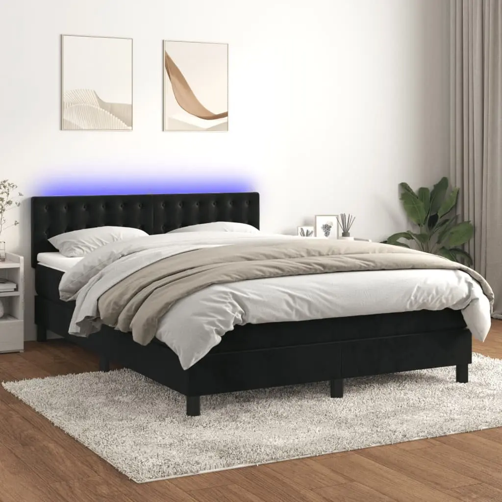 Box Spring Bed with Pocket Mattress Adjustable Velvet Headboard 152x203cm Black
