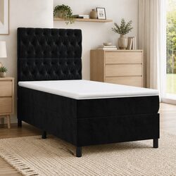 Stylish Black Velvet King Single Box Spring Bed