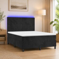 Box Spring Bed with Pocket Spring Mattress in Black Velvet