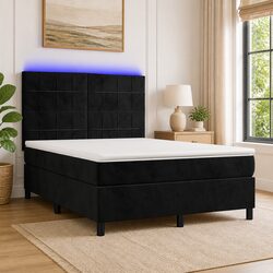 Compact Box Spring Bed with LED Headboard and Mattress
