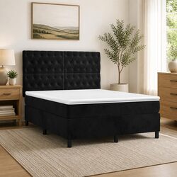 Double Box Spring Bed with Pocket Spring Mattress and Velvet Headboard