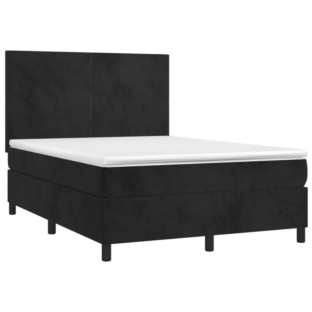 Queen Size Box Spring Bed with Pocket Spring Mattress Adjustable Velvet Headboard Black