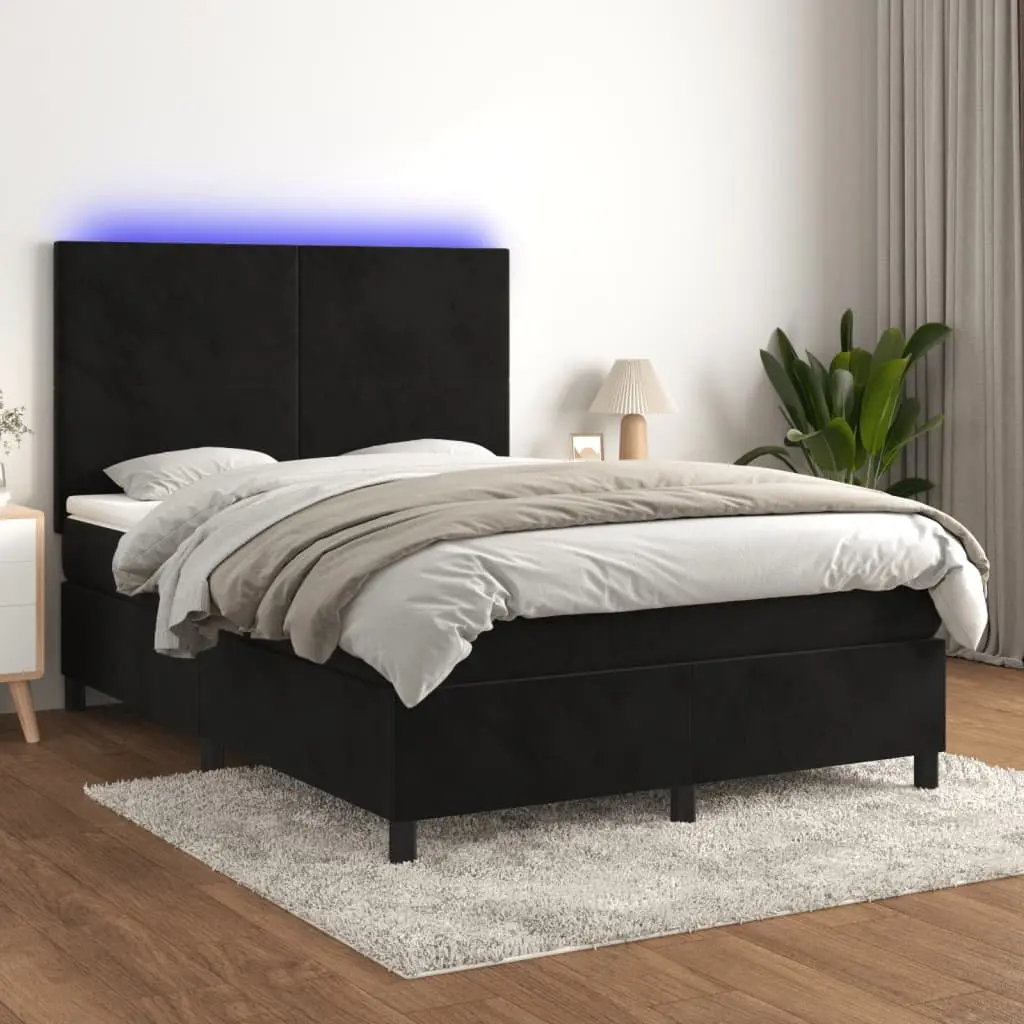 Queen Size Box Spring Bed with Pocket Spring Mattress Adjustable Velvet Headboard Black