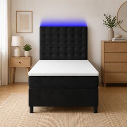 Box Spring Bed with Adjustable Velvet Headboard, King Single