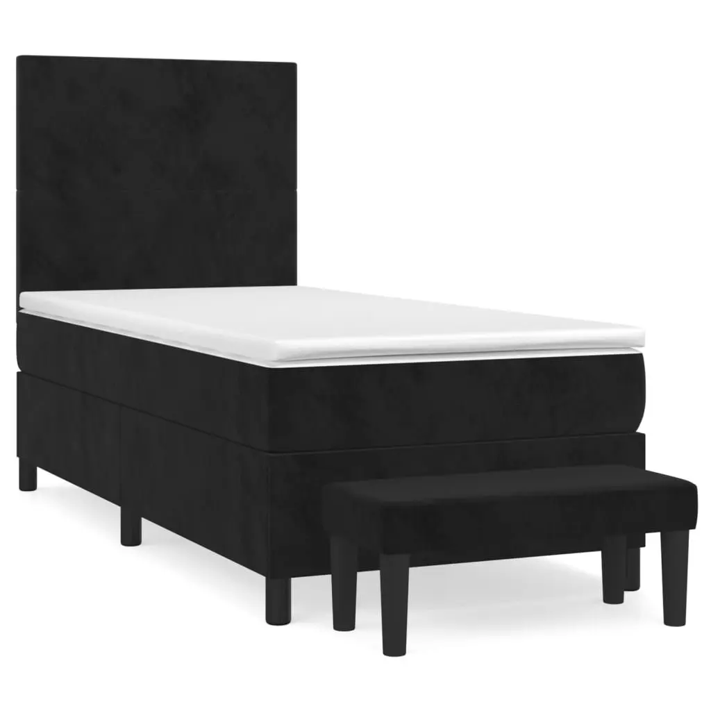 Box Spring Bed with Pocket Spring Mattress Medium-Hard Support 106x203cm Velvet Black