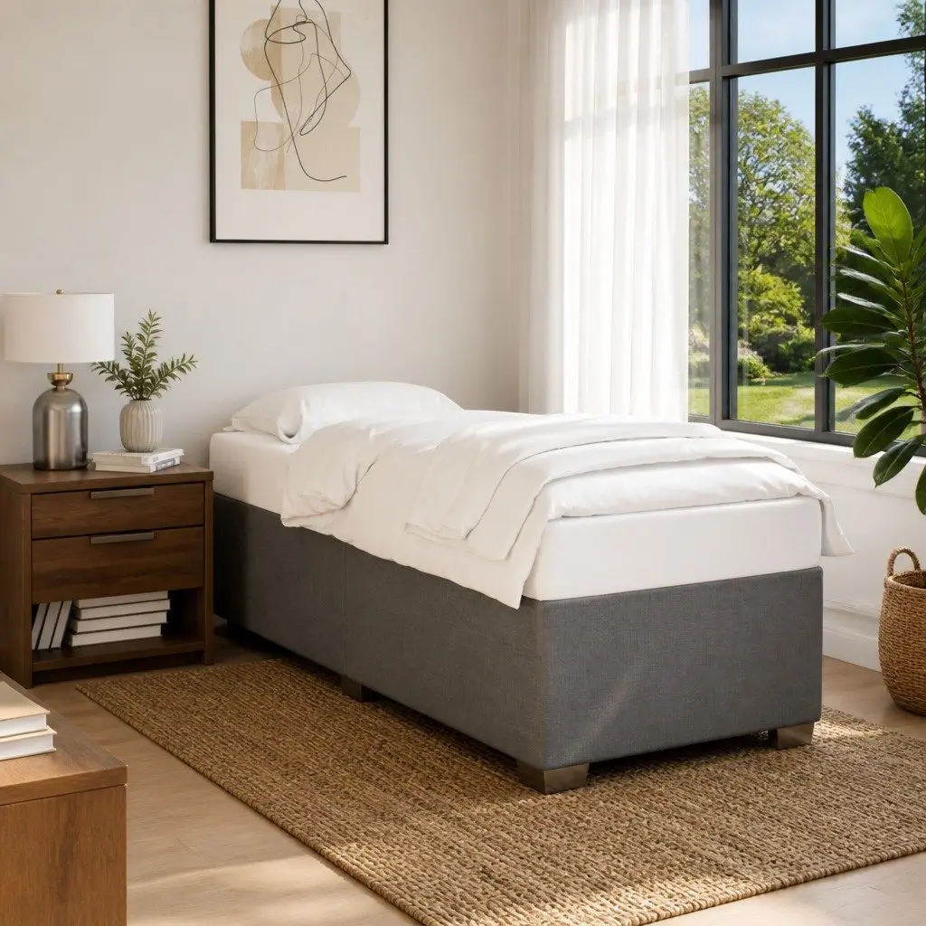 Grey Fabric Bed Frame Slatted Base 90x190 cm Bedroom Furniture