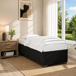 Black Upholstered Bed Frame 90x190 cm with Slatted Base