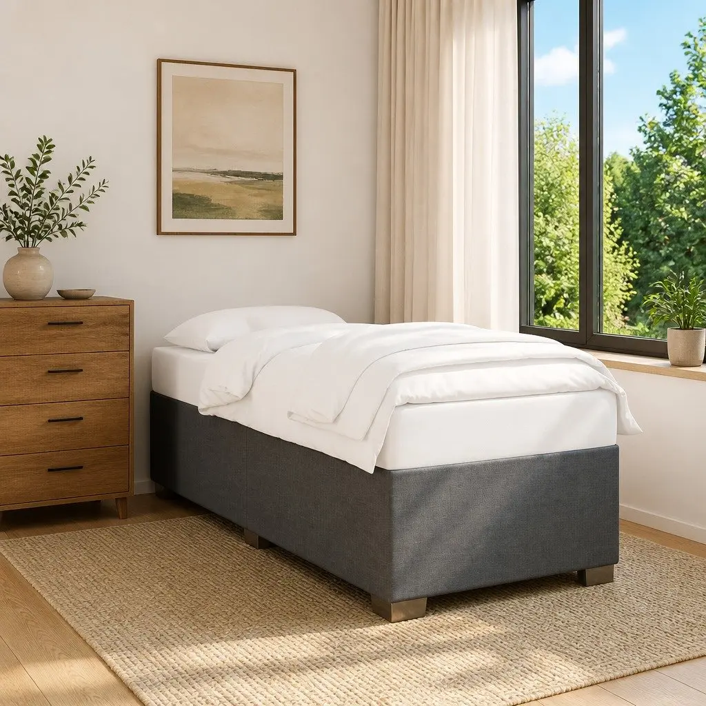 Grey Fabric Bed Frame with Slatted Base 90x190 cm Soft Polyester Bedroom Furniture