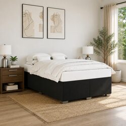 Double Bed Frame with Black Polyester Upholstery and Slat Support
